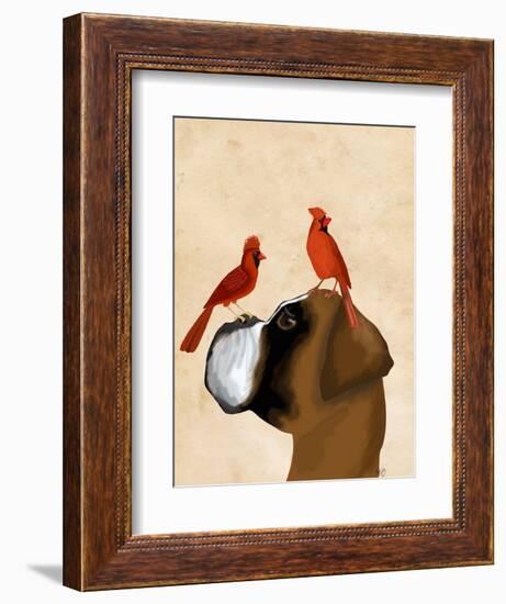 Boxer and Red Cardinals-Fab Funky-Framed Art Print