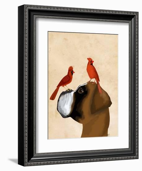 Boxer and Red Cardinals-Fab Funky-Framed Art Print