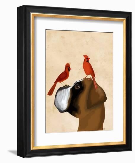 Boxer and Red Cardinals-Fab Funky-Framed Art Print