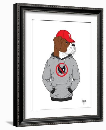 Boxer Dog in City Style-Olga Angellos-Framed Art Print