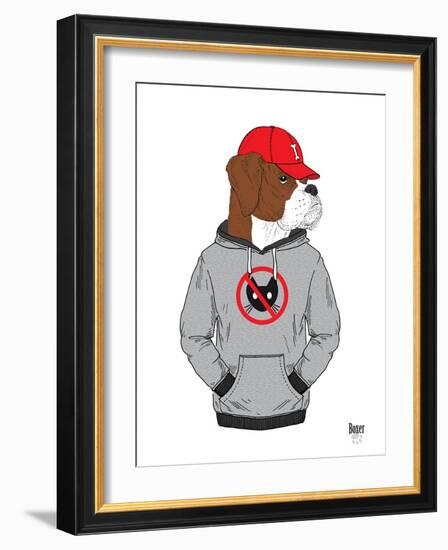 Boxer Dog in City Style-Olga Angellos-Framed Art Print