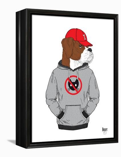 Boxer Dog in City Style-Olga Angellos-Framed Stretched Canvas