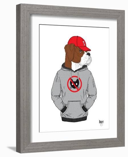 Boxer Dog in City Style-Olga Angellos-Framed Art Print