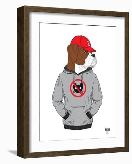 Boxer Dog in City Style-Olga Angellos-Framed Art Print