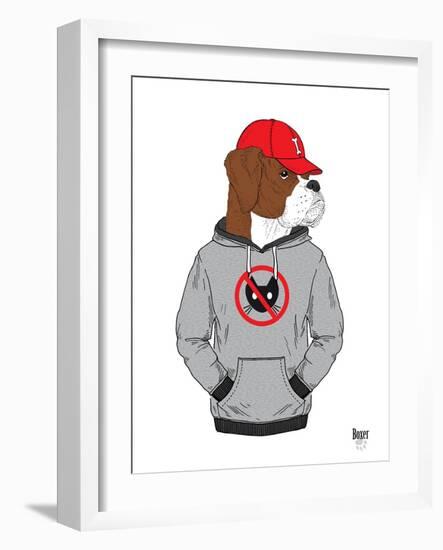 Boxer Dog in City Style-Olga Angellos-Framed Art Print