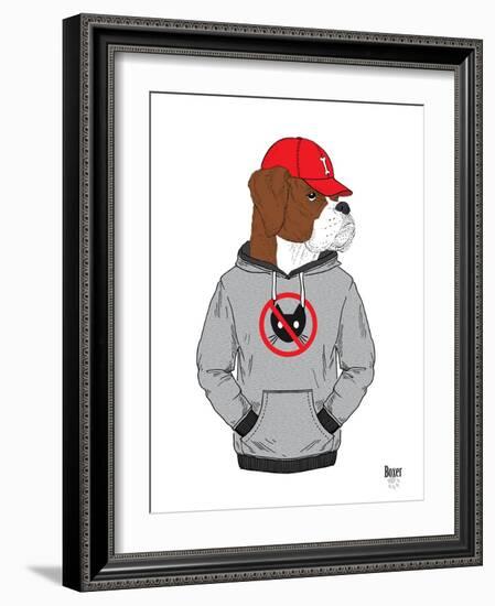 Boxer Dog in City Style-Olga Angellos-Framed Art Print