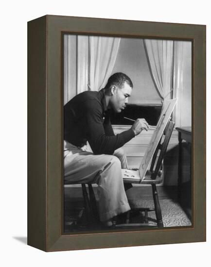 Boxer Joe Louis Painting a Picture for Urban League Guild Exhibit, Sept. 1949-null-Framed Stretched Canvas