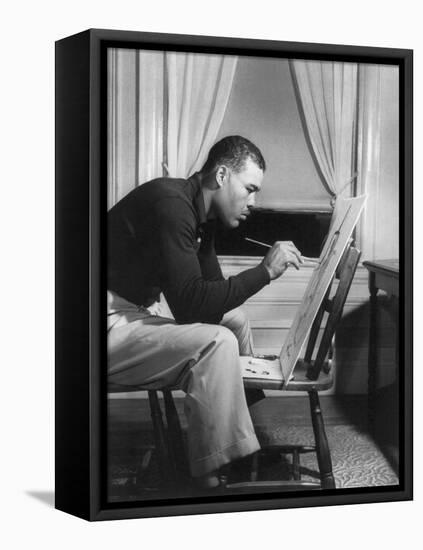 Boxer Joe Louis Painting a Picture for Urban League Guild Exhibit, Sept. 1949-null-Framed Stretched Canvas