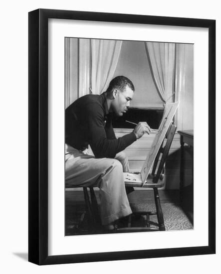 Boxer Joe Louis Painting a Picture for Urban League Guild Exhibit, Sept. 1949-null-Framed Photo