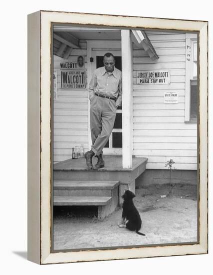 Boxer Joe Walcott Standing Outside Doorway of Building at Training Camp-Tony Linck-Framed Premier Image Canvas