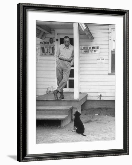 Boxer Joe Walcott Standing Outside Doorway of Building at Training Camp-Tony Linck-Framed Premium Photographic Print