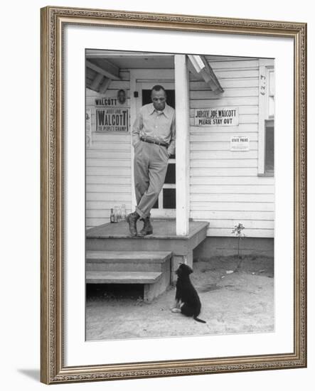 Boxer Joe Walcott Standing Outside Doorway of Building at Training Camp-Tony Linck-Framed Premium Photographic Print
