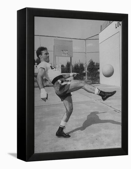 Boxer Marcel Cerdan, Trying to Achieve Hairline Balance by Bouncing a Soccer Ball-Tony Linck-Framed Premier Image Canvas