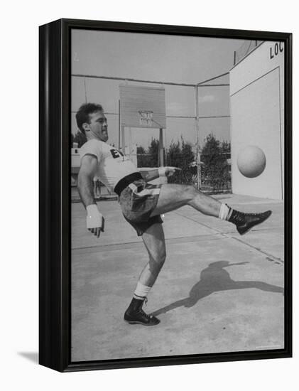 Boxer Marcel Cerdan, Trying to Achieve Hairline Balance by Bouncing a Soccer Ball-Tony Linck-Framed Premier Image Canvas