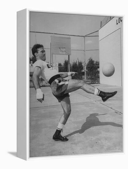 Boxer Marcel Cerdan, Trying to Achieve Hairline Balance by Bouncing a Soccer Ball-Tony Linck-Framed Premier Image Canvas