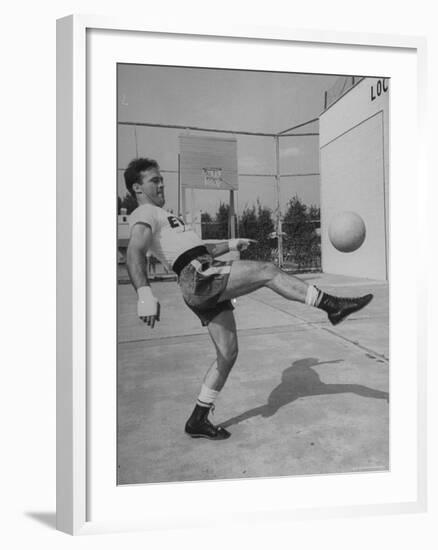 Boxer Marcel Cerdan, Trying to Achieve Hairline Balance by Bouncing a Soccer Ball-Tony Linck-Framed Premium Photographic Print