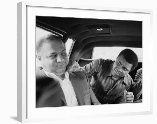 Boxer Muhammad Ali Clowning Around with His Trainer Bundini Brown-John Shearer-Framed Premium Photographic Print