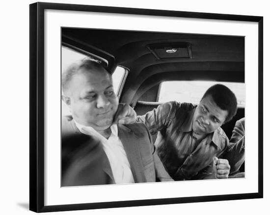 Boxer Muhammad Ali Clowning Around with His Trainer Bundini Brown-John Shearer-Framed Premium Photographic Print