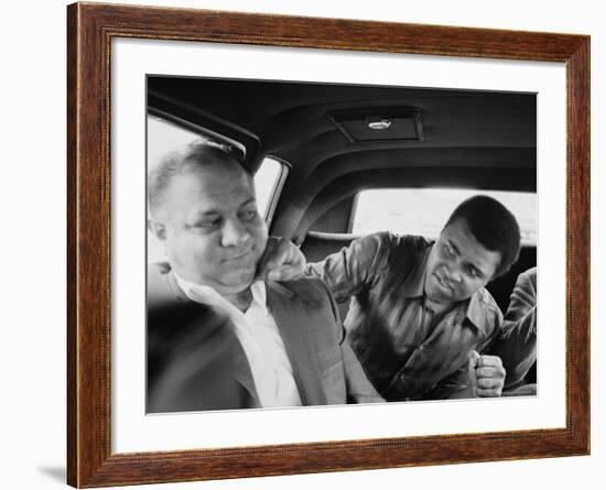 Boxer Muhammad Ali Clowning Around with His Trainer Bundini Brown-John Shearer-Framed Premium Photographic Print