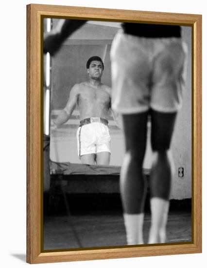 Boxer Muhammad Ali Jumping Rope While Watching Himself in Mirror During Training for His Fight-John Shearer-Framed Premier Image Canvas