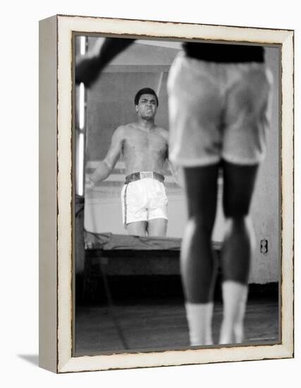 Boxer Muhammad Ali Jumping Rope While Watching Himself in Mirror During Training for His Fight-John Shearer-Framed Premier Image Canvas