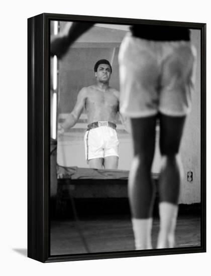 Boxer Muhammad Ali Jumping Rope While Watching Himself in Mirror During Training for His Fight-John Shearer-Framed Premier Image Canvas