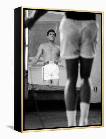 Boxer Muhammad Ali Jumping Rope While Watching Himself in Mirror During Training for His Fight-John Shearer-Framed Premier Image Canvas