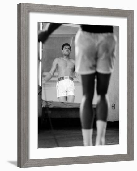 Boxer Muhammad Ali Jumping Rope While Watching Himself in Mirror During Training for His Fight-John Shearer-Framed Premium Photographic Print