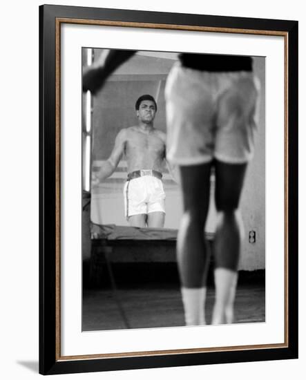 Boxer Muhammad Ali Jumping Rope While Watching Himself in Mirror During Training for His Fight-John Shearer-Framed Premium Photographic Print