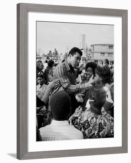 Boxer Muhammad Ali with Fans before Bout with Joe Frazier-John Shearer-Framed Premium Photographic Print