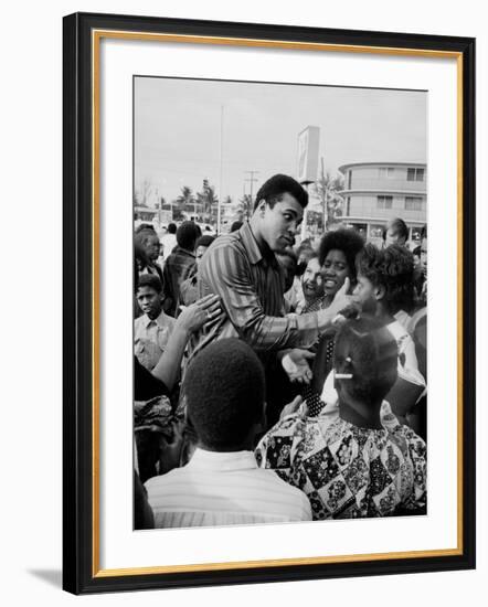 Boxer Muhammad Ali with Fans before Bout with Joe Frazier-John Shearer-Framed Premium Photographic Print