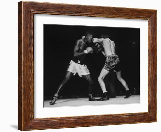 Boxers Competing in Golden Gloves Bout, 1940-Gjon Mili-Framed Photographic Print