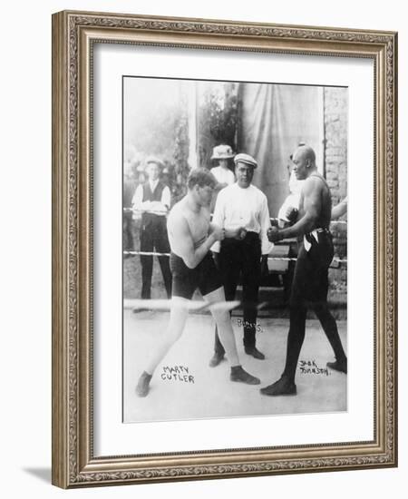 Boxers Marty Cutler and Jack Johnson Photograph-Lantern Press-Framed Art Print