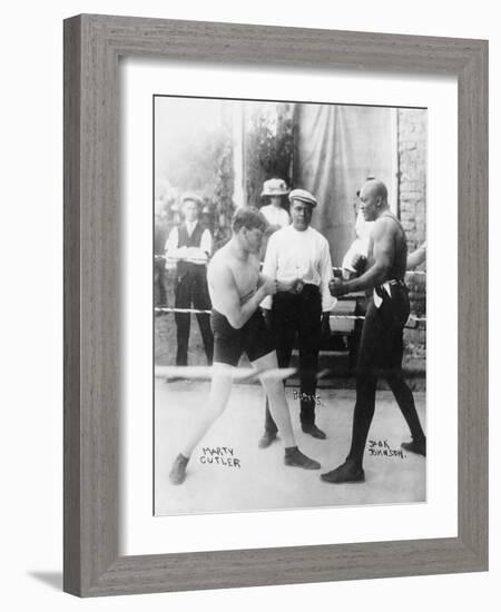 Boxers Marty Cutler and Jack Johnson Photograph-Lantern Press-Framed Art Print