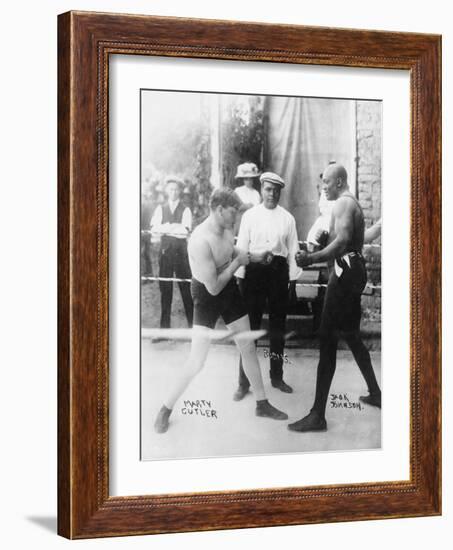 Boxers Marty Cutler and Jack Johnson Photograph-Lantern Press-Framed Art Print