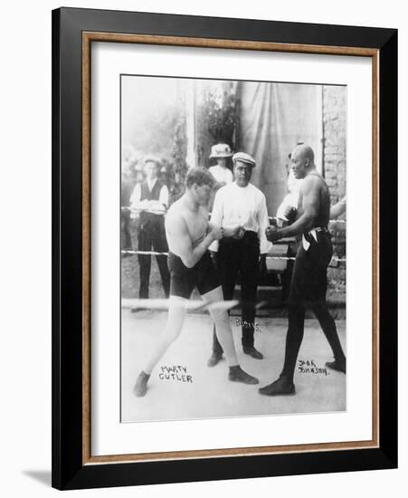 Boxers Marty Cutler and Jack Johnson Photograph-Lantern Press-Framed Art Print