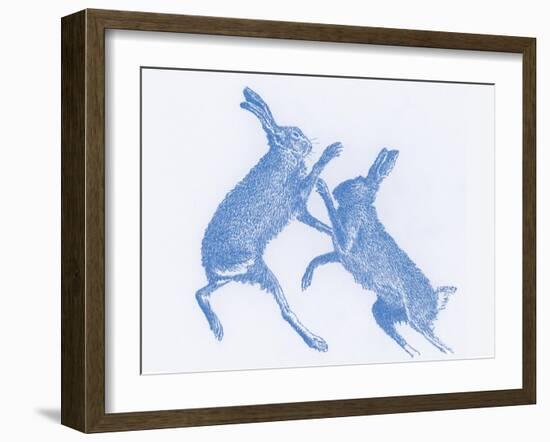 Boxing Hares  2017  (digital)-Sarah Hough-Framed Giclee Print