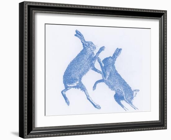 Boxing Hares  2017  (digital)-Sarah Hough-Framed Giclee Print