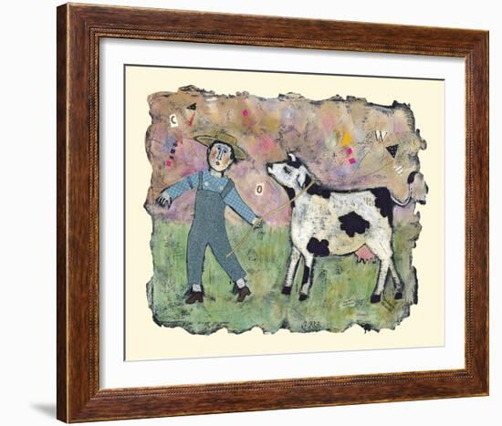 Boy and Cow-Barbara Olsen-Framed Giclee Print