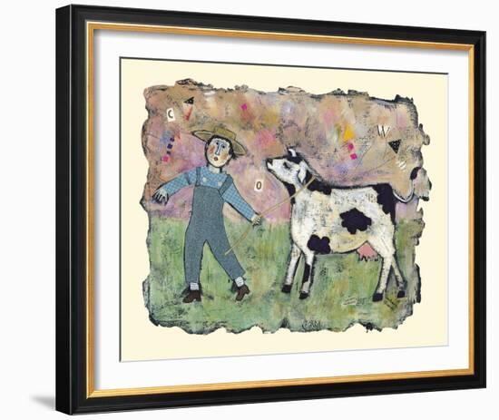 Boy and Cow-Barbara Olsen-Framed Giclee Print