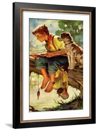 Vintage Digital Image Download Printable Wall Art Boy Fishing With Dog -   Canada
