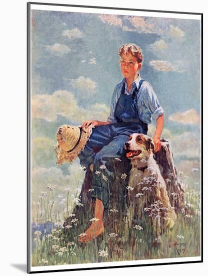 "Boy and Dog in Nature,"June 11, 1932-Eugene Iverd-Mounted Giclee Print