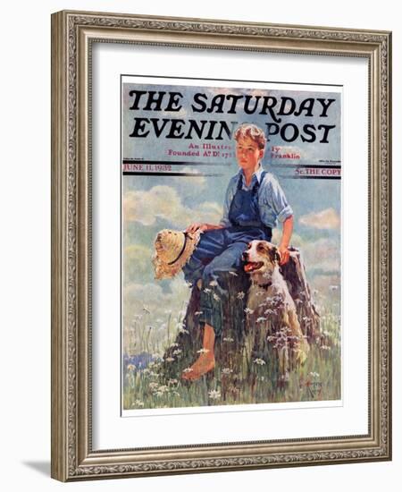 "Boy and Dog in Nature," Saturday Evening Post Cover, June 11, 1932-Eugene Iverd-Framed Giclee Print