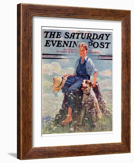 "Boy and Dog in Nature," Saturday Evening Post Cover, June 11, 1932-Eugene Iverd-Framed Giclee Print