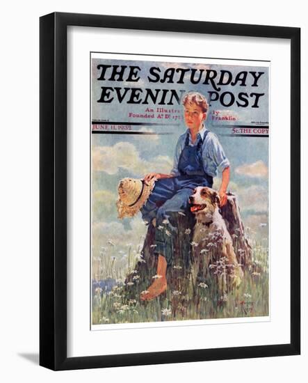 "Boy and Dog in Nature," Saturday Evening Post Cover, June 11, 1932-Eugene Iverd-Framed Giclee Print