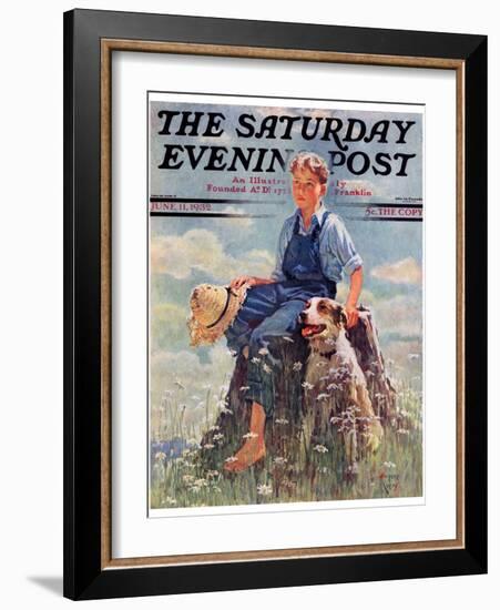 "Boy and Dog in Nature," Saturday Evening Post Cover, June 11, 1932-Eugene Iverd-Framed Giclee Print