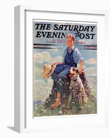 "Boy and Dog in Nature," Saturday Evening Post Cover, June 11, 1932-Eugene Iverd-Framed Giclee Print