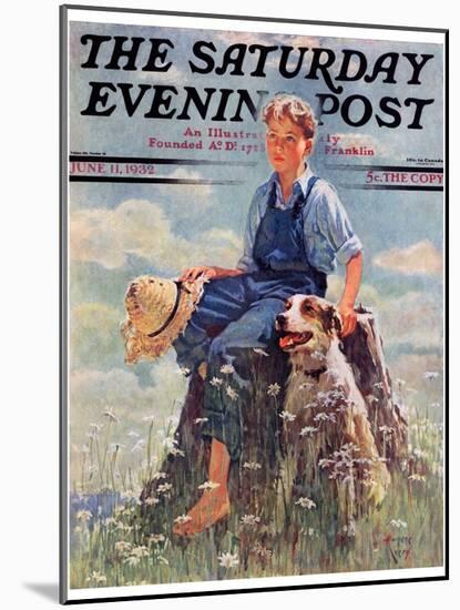 "Boy and Dog in Nature," Saturday Evening Post Cover, June 11, 1932-Eugene Iverd-Mounted Giclee Print