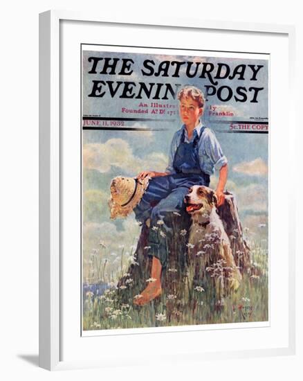 "Boy and Dog in Nature," Saturday Evening Post Cover, June 11, 1932-Eugene Iverd-Framed Giclee Print