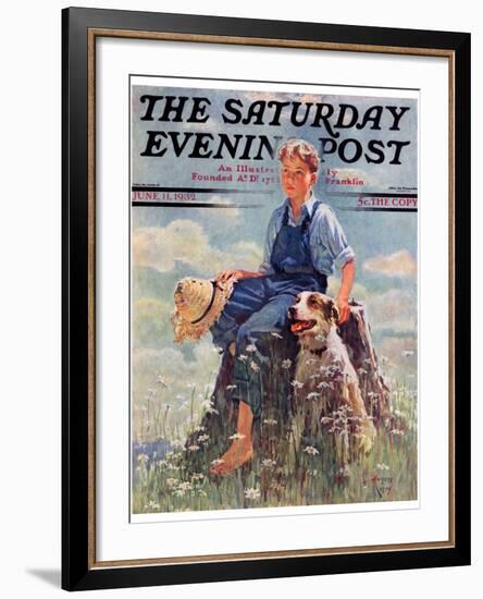 "Boy and Dog in Nature," Saturday Evening Post Cover, June 11, 1932-Eugene Iverd-Framed Giclee Print